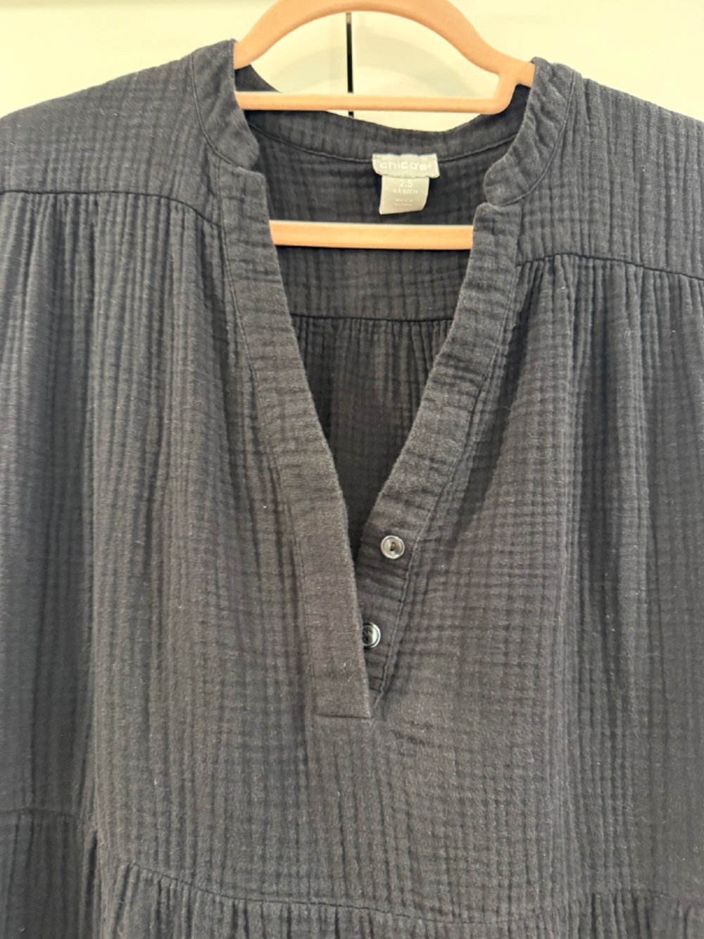 Chico's Cotton Gauze Tiered Dress in Black Size 14 - Picture 7 of 7